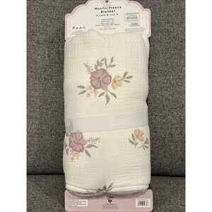 BONBINI Cotton Muslin Baby Blanket Stepping Stones Flower Print Ivory Reversible